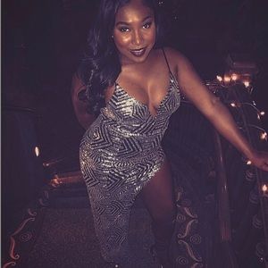 Black and Silver Shimmer Sequin Gown